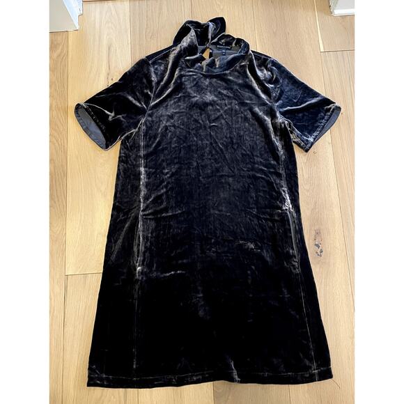 Eileen Fisher Silk Blend Velvet Holiday Party Dress mock neck tie bow Small - Picture 2 of 7